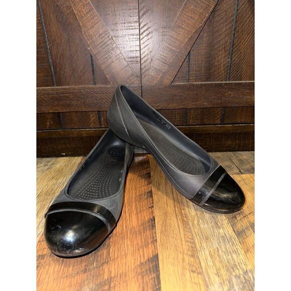 Crocs Cap Toe Black Marble Ballerina Flats Shoes Size 8 - Picture 2 of 12